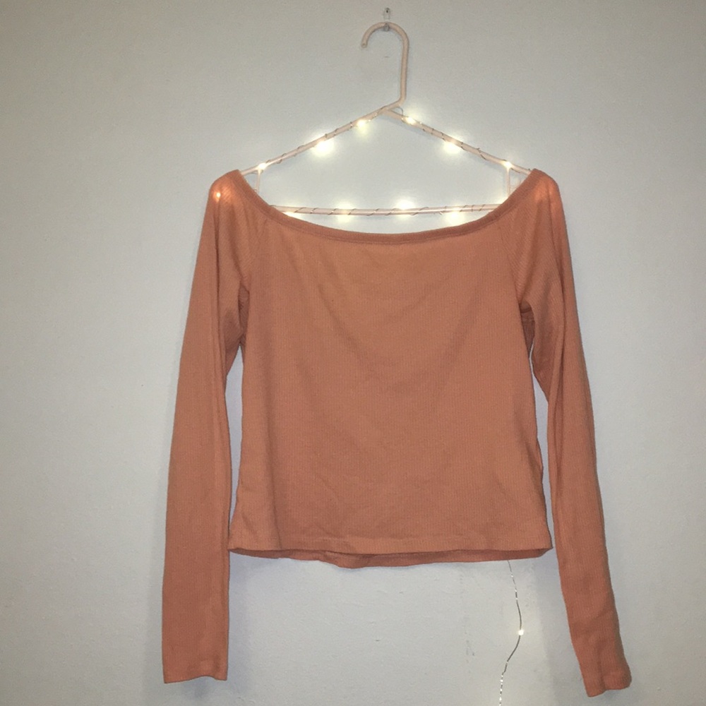 H and M Off the Shoulder Long Sleeve Salmon Shirt